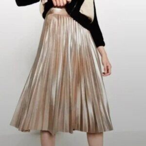Zara Woman Gold Metallic Midi Skirt Size XS